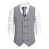 JELLYB Weste Herren Modern Urban Slim Fit Zweireiher Herren Anzugwesten V-Ausschnitt Ärmellose Basic Herren Casual Retro Weste Herbst Winter Business Hochzeit Herren W