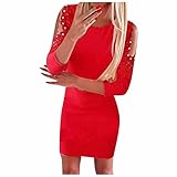 Uhoney Figurbetontes Kleid für Damen, sexy, modisch, Pullover, Rundhalsausschnitt, einfarbig, ausgestanzt, langärmelig, Etui, schmal, Mini-Partykleider, rot, XL
