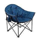 ALPHA CAMP Gepolsterter Faltbarer Campingstuhl, Klappstuhl Moon Chair mit Becherhalter, Campingsessel mit Tragetasche, Ideal für Outdoor Indoor, Balkon bis 160kg, Dunkelblau, 97 * 76 * 88