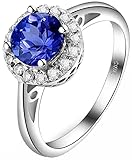 AmDxD Trauringe 18K Weiß Gold, Klassisch Solitär Ring mit Blau Tansanit 0.85ct, Geschenk für Muttertags Valentinstag Verlobung Geburtstags Weihnachten, Weiß Gold, Gr.52 (16.6)