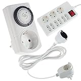 4smile Set - Zeitschaltuhr Steckdose innen + Mehrfachsteckdose + Verlängerungskabel - 9er Steckdosenleiste mit 1,40m Zuleitung - 3m Verlängerung mit Überlastungsschutz und Zusatz-Steck
