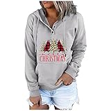 Weihnachten Damen Sommer Bluse Shirt v-Ausschnitt Damen v Ausschnitt Langarm Weiss Bluse Chiffon Damen Oberteile blau Longbluse Damen Sommer Alternative Bekleidung Pullover Winter S