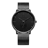 Vigor Rigger Uhren Herren Analog Quarz Schwarz Edelstahl Armband Uhr fuir Damen Ultraflache Herrenuhr Classic Desig