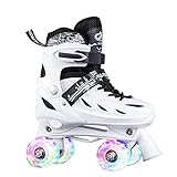 XIUWOUG Eislaufschuhe Kinder Verstellbar Rollschuhe Mädchen Jungen, EU 30-41 Damen Herren Fitness Roller Skates︱ABEC 7 Kugellager︱LED Bunt Leuchtrad︱Vollständig Umwickelter Schuhkörper︱,Weiß,S 30_33