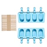 Silikon Eis am Stiel,Eis am Stiel Schimmel,Eisformen mit 100 Holzstäbchen,Eisformen Kinder ,Eisformen Silikon-Form,Silikon Eisform,Popsicle Formen set(Blau-2Stück)