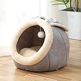 Urijk Katzenhöhlen Katzenbett Kuschelhöhle mit abnehmbar weich Innerkissen Schlafsack Katzenzelt Katzenkorb Tierbett zum Schlafen für Kleine bis Mittlere Größe Katzen (M：39x37x30cm, Hase Grau)
