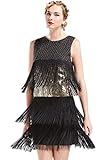 ArtiDeco 1920s Charleston Kleid Damen Knielang Cocotail Party Kleid 20er Jahre Flapper Damen Gatsby Kostüm Kleid (Schwarz Gold, M)