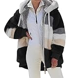 Plüschmantel Damen Teddy Lang Teddymantel mit Kapuze Grün Mädchen Plüschjacke Plüsch Oberbekleidung Kunstpelzjacke Wintermantel Hoodie Jacke Full Zip Mantel Winterjack Fleecejacke kap