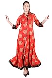 VIHAAN IMPEX Indische Lange Tunika Tops Kurtis Für Frauen Mode Kleidung Knopfleiste Kleid Rot, rot, 42