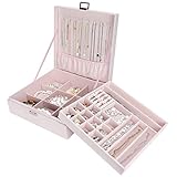 ProCase Schmuck Kästchen Organizer für Frauen, Zwei Schicht Schmuck Display Aufbewahrung Koffer mit 8 Halskette Kleiderbügel und herausnehmbaren Trennwand für Ohrringe Armbänder Ringe Uhren -R