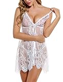 Avidlove Babydoll Dessous für Frauen Sexy Flitterwochen Dessous für Braut Spitze Babydoll Kleid Weiß, M