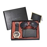 SCDZS Uhrenset für Männer Quarz Lederuhr Sonnenbrillen Kartenhalter Brieftasche Geburtstagsgeschenk Set für Freund (Color : Multi-Colored)