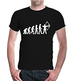 buXsbaum® Herren Unisex Kurzarm T-Shirt Bedruckt The Evolution of Archery | Bogenschießen Pfeil Bogen | XL Black-White Schw