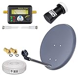 HB-DIGITAL Sat-Komplett-Set: Mini Sat Anlage 40cm Schüssel Anthrazit + LNB 0,1 dB + 10m Kabel + SAT-Finder mit analoger Anzeige und vergoldeten Anschlüssen + Vergoldete F-Stecker + Gummitülle HDTV