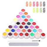 36 Farben Gel Nagellack, UV Gel Nagelgel Farbgel Für Gelnäge, Nail Art Farbgel Set mit 1 Pinsel Nagelfeile, Gelnägel Farben Set Anfänger für Nagel-Desig