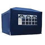 Outsunny Pavillon 3x3m Faltpavillon 4 Seitenwände mit Fenster Tür mit Reißverschluss Festzelt Gartenzelt Pop-Up-Pavillon inkl. Heringe Abspannseile Tragetasche Metall Ox