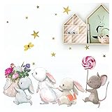 Little Deco Wandtattoo Babyzimmer Hasenfamilie und Maus I S - 62 x 43 cm (BxH) I Lolli Sterne Kinderbilder Deko Kinderzimmer Mädchen Aufkleber Sticker DL231