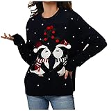 KOUYA Weihnachten Pullover Female Strickpullover Weihnachtsmann-Kopf-Muster Lustiger Weihnacht Jumper Sweatshirts Langarm Winter Elegant Weicher Glatter Schöner Pulli Ob