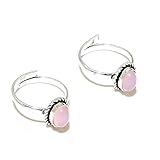 Rosa Rosenquarz ZEHEN Ring Paar verstellbarer Treditional indischer Stil Sterling Silber überzogen simulierter HANDGEMACHTER Schmuck von Shivi Zehenring für Geschenk