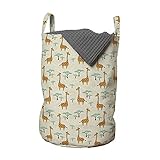 ABAKUHAUS Giraffe Wäschesack, Grunge-Dschungel-Safari, Wäschekorb mit Griffen Kordelzugverschluss für Waschsalons, 33 cm breit x 49 cm hoch, Mehrfarbig