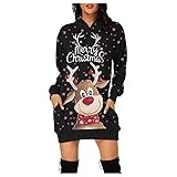 Laonajkd Weihnachtskleid Damen Winter Vintage Langarm Sexy Kapuzenpullover Tunika Strickpullover Langarm Pulli Weihnachten Drucke Kleid Tasche Damen Oberteil Sweatshirt Festival Kostü