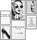 Papierschmiede® Mood-Poster Set Coco Schwarz-Weiß | Gerahmte Bilder in schwarzen Holzrahmen | Wohnzimmer & Schlafzimmer | 2x DIN A3 und 4x DIN A4 | Glamour Lifestyle M