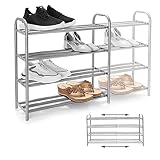Auzass Schuhregal mit 4 Ebenen, Ausziehbar Stabil Schuhständer Schuhablage aus Metall, Platzsparend Schuhgestell für 20 Paar Schuhe, Flur, Schlafzimmer, Küche (62-100cm)x 22.5cmx 61.5