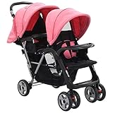 vidaXL Geschwisterwagen Kinderwagen Babywagen Buggy Zwillingswagen Zwillingsbuggy Baby Kleinkinder Rosa Schwarz Stahl Klappbar 6-36 M