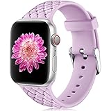 Oielai Kompatibel mit Apple Watch Armband 42mm 44mm, Wasserdicht Sanft Silikon Ersatzarmband Weben Muster Sport Armband für Iwatch Serie 5 4 3 2 1, Frauen Männer, Klein L