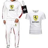 MAUXpIAO Männer Und Frauen Trainingsanzug Einstellen Für Fer.r-ari Dreiteilig Solide Farbe Kapuzenpulli Sweatshirt Hose T-Shirt Sportkleidung Beiläufig R/Weiß/XXXL