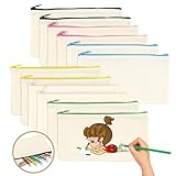 Blanko Stoffbeutel, 12 Stück DIY Blanko Stoff Federmäppchen, Reise Kulturbeutel, Schulmäppchen, Makeup Tasche für Reisen, Große Kapazität Mäppchen, Kosmetiktasche Klein DIY-Geschenk 21x12cm (Farbe)