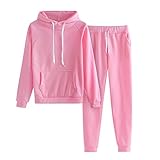 WENZHOU Traingsanzug Damen Jogginganzug EinfarbigKapuzenpullover Lange Ärmel Top + Hose Sportanzug 2 Stück Damen Jogginganzug Trainingsanzug Sport Freizeit Hoodie & Jogging