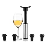 Blumtal Wein Vakuumpumpe mit 4 Stopfen - Weinverschluss für Lange Haltbarkeit, Silber-schw