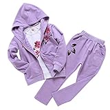 L PATTERN Kinder Mädchen 3tlg Jogginganzug Trainingsanzug Sportanzug Outfit-Set Freizeitanzug Bekleidungsset Zweiteiler(Langarmshirt+Jacke+ Jogginghose),Violett,128-134