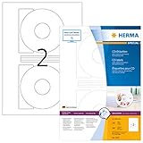 HERMA 4471 CD-/DVD-Etiketten inkl. Positionierhilfe DIN A4 blickdicht (Ø 116 mm, 100 Blatt, Papier, matt) selbstklebend, bedruckbar, permanent haftende CD-Aufkleber, 200 Klebeetiketten, weiß