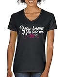 Comedy Shirts - You Know You Love me XOXO - Damen V-Neck T-Shirt - Schwarz/Weiss-Pink Gr. XXL