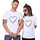 Damen T-Shirt Passende Bluse Valentinstag Kurzarm Shirts Love Print,Romantisches Paare Kleidung Hochzeitst-Shirt,Pfirsichherz Druck Couple-Shirt Shirts Tops, Paare-#1