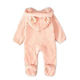 Baby Fleece Strampler Spielanzug Footed Jumpsuit Winter Outfits Plüsch Overalls mit Kapuze Schneeanzüge Kleinkind Süßer Hooded Onesie mit Ohren und Samtfüßen 0-12 Monate (60-80cm)