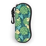 ATUEMACO Tropische gelbe Blumen wiederholen Muster Brillen Fall Sonnenbrille Weiche Etui Unisex Neoprengläser Fall mit Karabiner Reiß