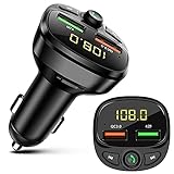 HUYVMAY Bluetooth 5.0 FM Transmitter, Drahtloser Radio Kfz-Empfänger Adapter Freisprechanruf , QC3.0 Schnelllade Dual USB Autoladegerät, MP3 Player Unterstützung TF Karte und USB Festp