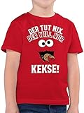 Kinder Karneval und Fasching Kostüme - Der TUT nix. Der Will nur Kekse! - weiß/schwarz - 128 (7/8 Jahre) - Rot - Spruch - F130K - Kinder Tshirts und T-Shirt für Jung