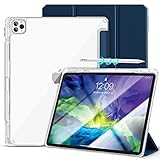 Gahwa Hülle Kompatibel mit iPad Pro 12.9' 2021(5.Gen)/2020(4. Gen)/2018(3. Gen) mit Stifthalter, Ultradünn Schutzhülle mit Transparenter Rückseite und Auto Sleep/Wake Case Cover - Navy B