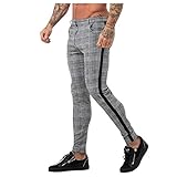 MINIKIMI Business Hose Herren Slim Fit Freizeithose Vintage Karierte Jogginghose Mit ReißVerschluss Stretch Skinny Sweatpants Stylische Trainingshose Streetw