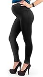 MAMAJEANS Damen Umstandskleidung Winter-Leggings, Thermo Leggings, Winter Plushing Stoff - Made in Italy, Schwarz, 36 / S