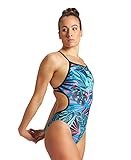 ARENA Damen Print Lace Back MaxLife One Piece Athletic Training Swimsuit Einteiliger Badeanzug, Tropicals Sketch schwarz, 40