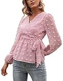 WXDSNH Damen Hemd Jacquard Krawatte V-Ausschnitt Langarm Blusen Herbst Winter Arbeit Büro Damen Tunika Top