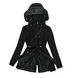 Winterjacke Damen Warmer Parka Mantel Lange Baumwoll Jacke mit Fell Dicker Fleecejacke Winter Kapuzenjacke Winddichtes Funktionsjacke Elegante Steppmantel Reine Farbe Übergangsjack