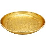 Orientalisches rundes Tablett Schale aus Metall Afet 31cm groß Gold | Orient Dekoschale mit hoher Rand | Marokkanisches Serviertablett Rund | Orientalische goldene Deko auf dem gedeckten T