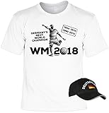 Veri 2-teiliges Fussball WM 2018 Deutschland T-Shirt Fanartikel Set World Champion 1954 1974 1990 2014 WM 2019 Bundesliga Fussballfan Trikot Weiss und Besticktes schwarzes EM WM Cap Gr. S :