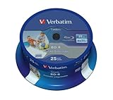VERBATIM BD-R SL Datalife Blu-ray Rohlinge 25 GB I Blu-ray-Disc mit 6-facher Schreibgeschwindigkeit I 25er-Pack Spindel I großflächig bedruckbar I Blu-ray-Disks für V